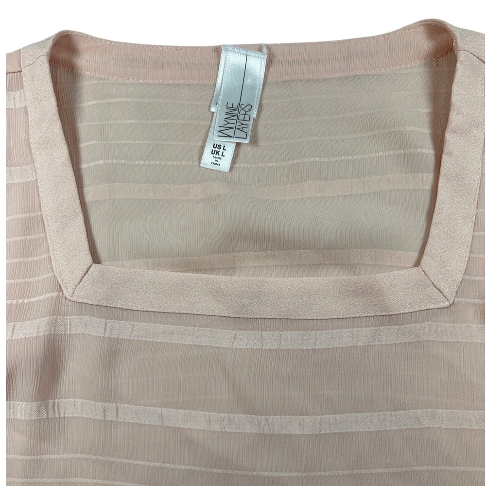 WynneLayers Womens L Peach Pink Sheer Stripe Square Neck Boxy Blouse Top RN69377